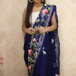 LWAS1P2MP6111202 Blue Hand Embroidered Parsi Gara Pure Satin Silk Saree 5000x
